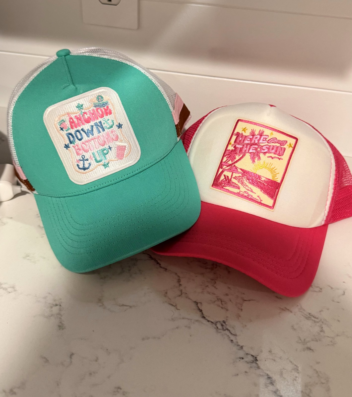 Custom summer patch trucker hats by Sweetly Made Co.